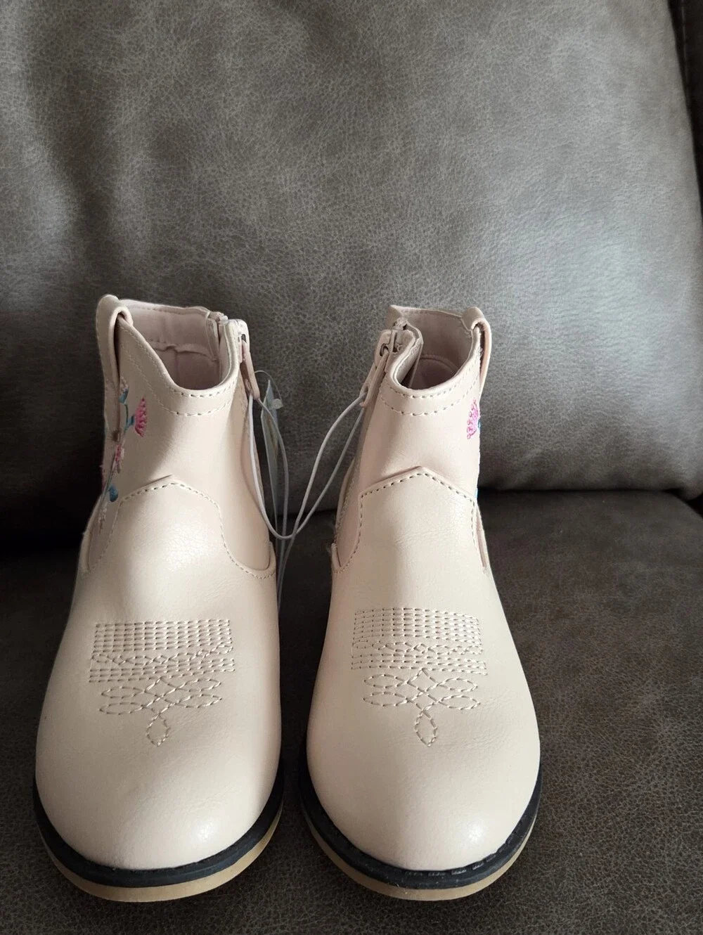 Kids Pink Floral Embroidered Ankle Boots